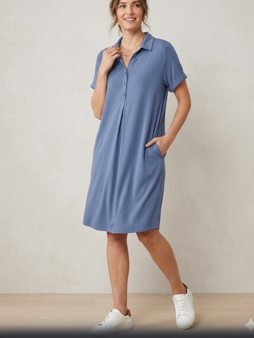 J. Jill Short Sleeve Shirt Dress Jersey Pima Cotton/Modal/Spandex Pockets Large